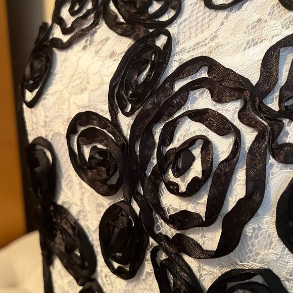 Black Off-White Lace Soutache Dress, Knee Length by Marina - Picture 2 of 5